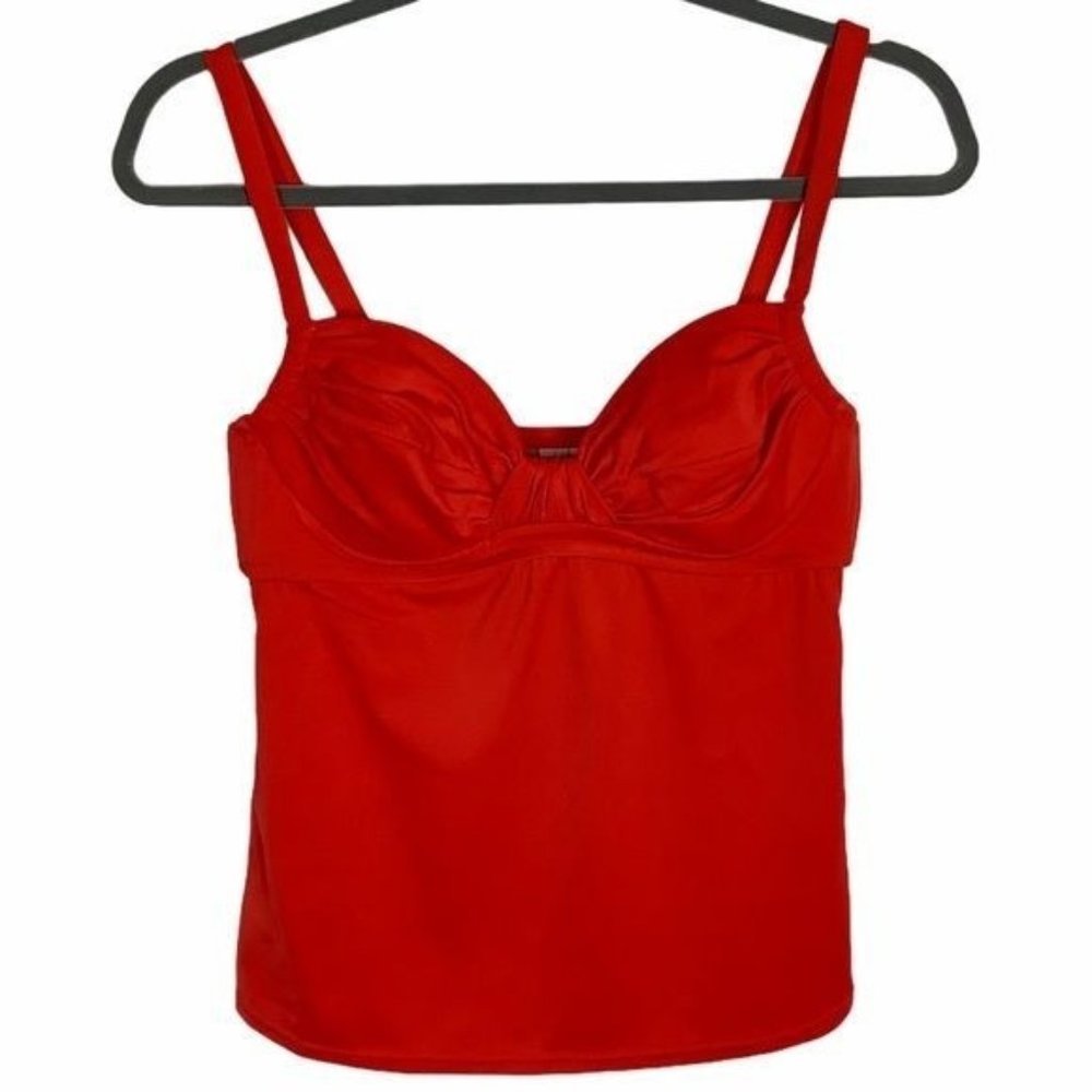 J. Crew Tankini Ruched French Swing Swim Top Women Small Orange Twisted Faux Kno